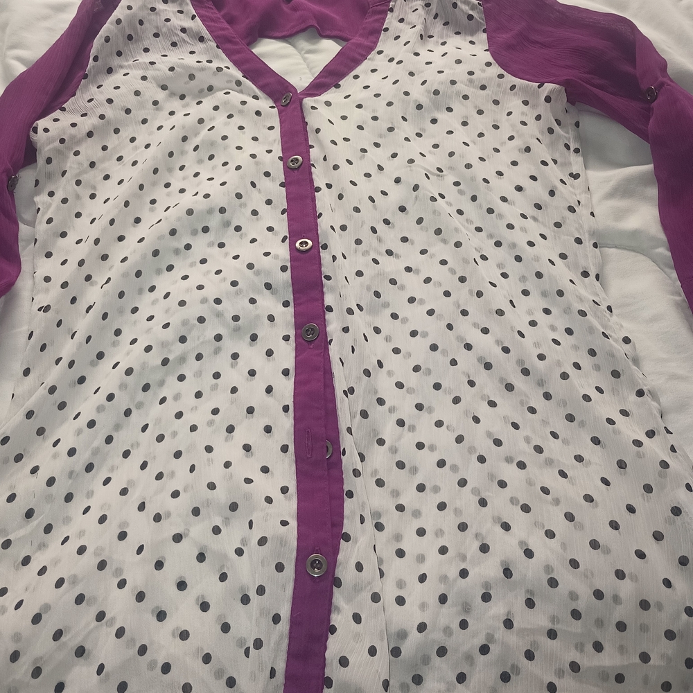 Vanity Purple and White Polka Dot Blouse